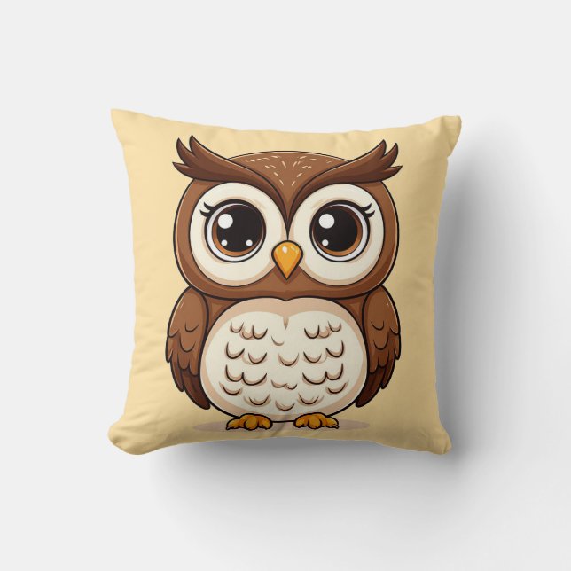 Coussin Chouette de dessin animé adorable avec de grands y (Recto)