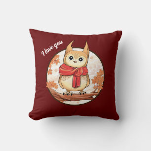 Coussin Chouette de dessin animé adorable " Je t'aime"