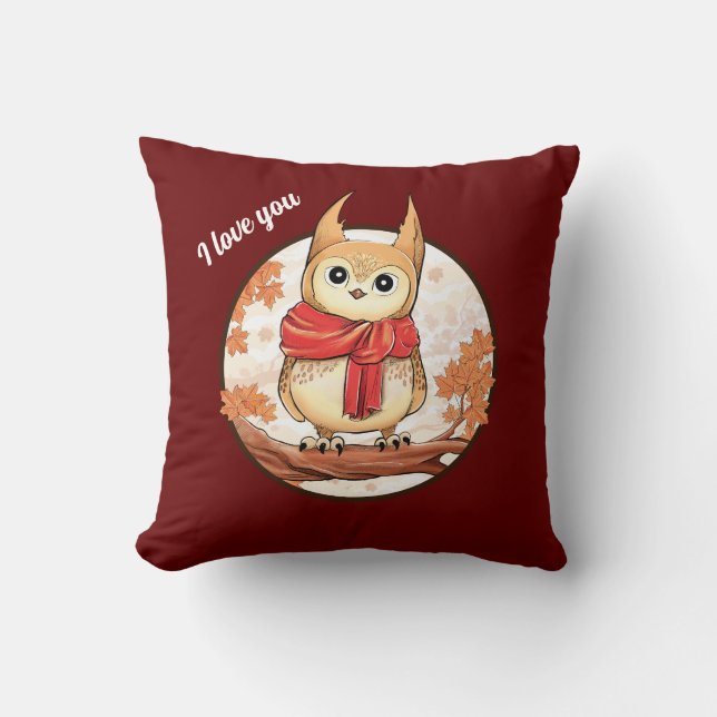 Coussin Chouette de dessin animé adorable " Je t'aime" (Recto)