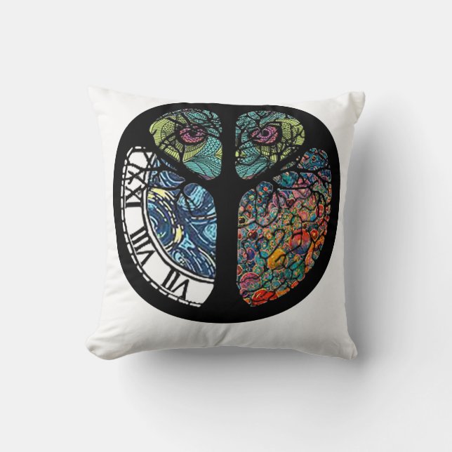 Coussin Chouette de l'arbre des signes de la paix (Recto)
