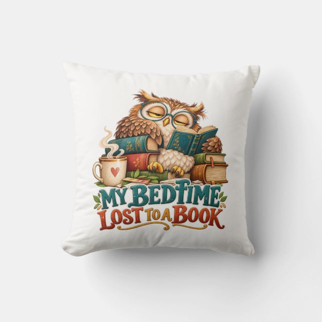 Coussin Chouette de lecture endormie – Humour d'amour de l (Recto)