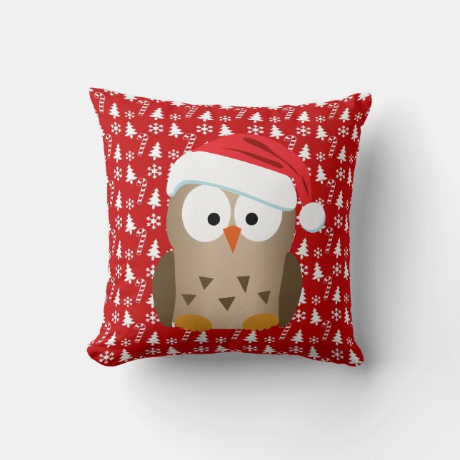 Coussin Chouette de Noël avec chapeau de Noël (Recto)