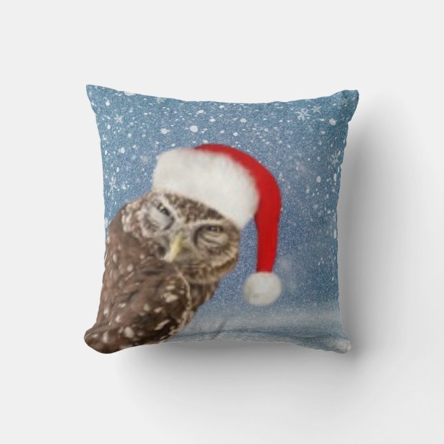 Coussin Chouette de Noël mignonne avec Snowflakes au chape (Recto)