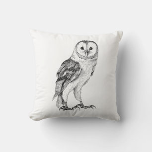 Coussin Chouette - Dessin En Stylo Noir