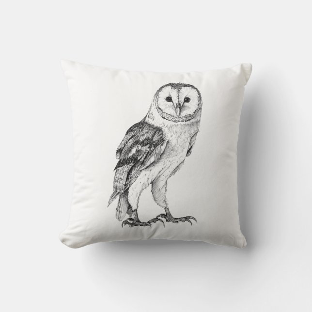 Coussin Chouette - Dessin En Stylo Noir (Recto)