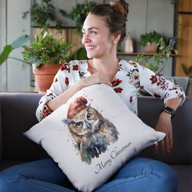 Coussin Chouette d'hiver enchantée, personnalisée (Créateur téléchargé)