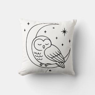 Coussin Chouette endormie sur la Lune croissante en dessin