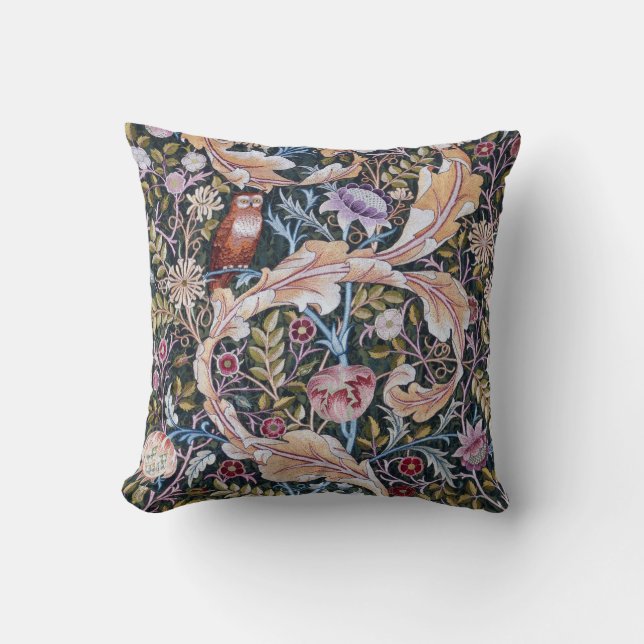 Coussin Chouette et fleurs, William Morris (Recto)