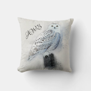 Coussin Chouette harfang aquarelle