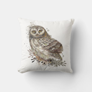 Coussin Chouette mignonne, Aquarelle Nature