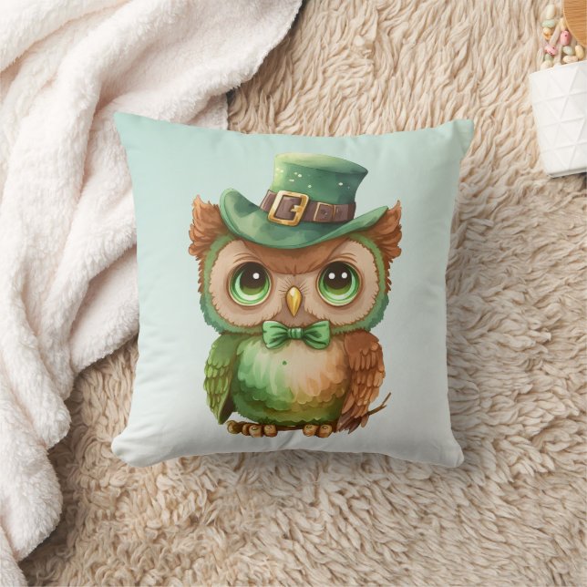Coussin Chouette mignonne dans un chapeau vert (Couverture)