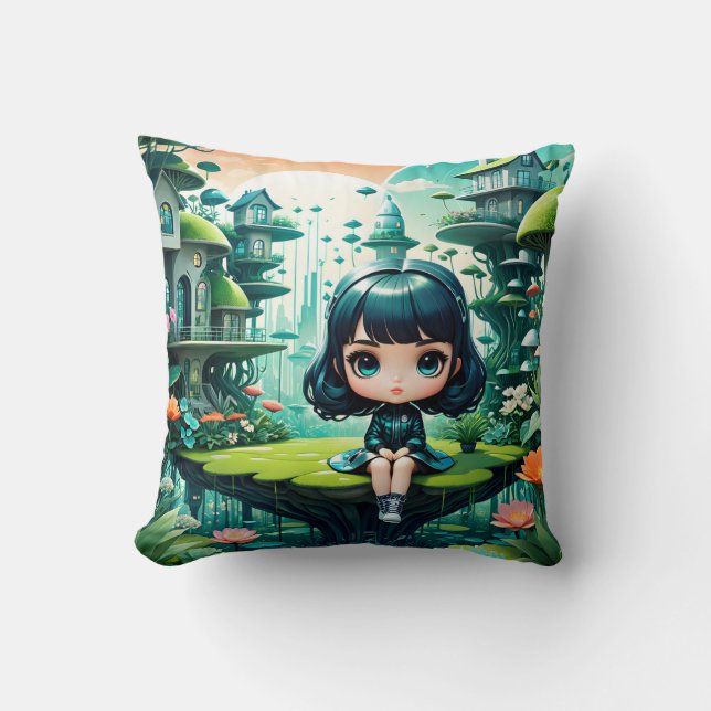 Coussin Chouette mignonne en Béanie colorée (Recto)