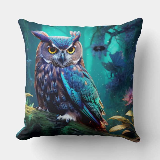 Coussin Chouette Oiseau Faune Sauvage Art coloré (Recto)