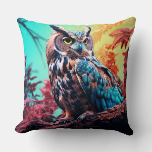 Coussin Chouette Oiseau Faune Sauvage Art coloré