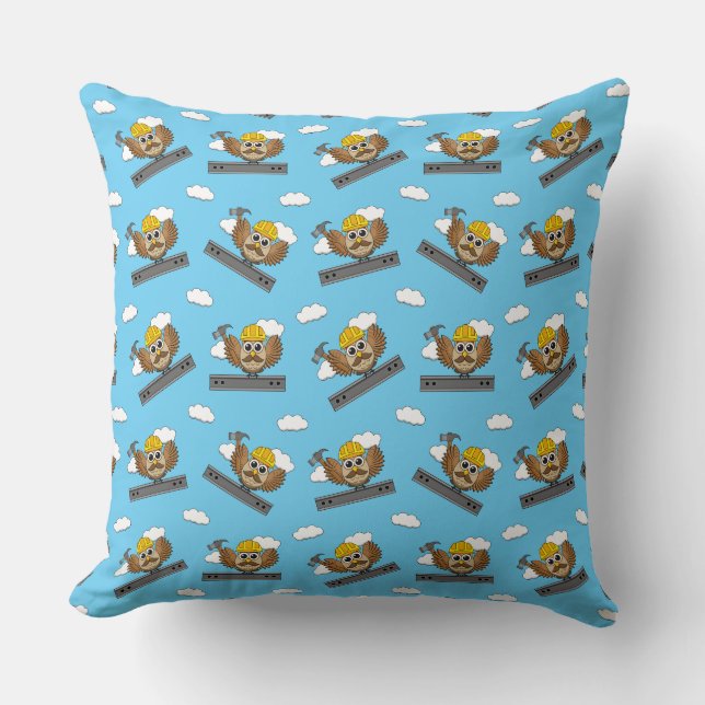 Coussin Chouette ouvrière de construction mignonne avec de (Recto)