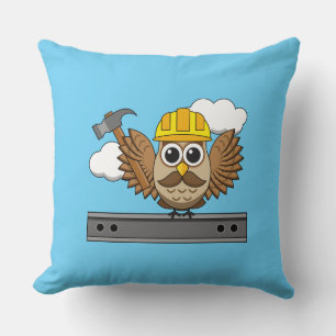 Coussin Chouette ouvrière de construction mignonne avec de