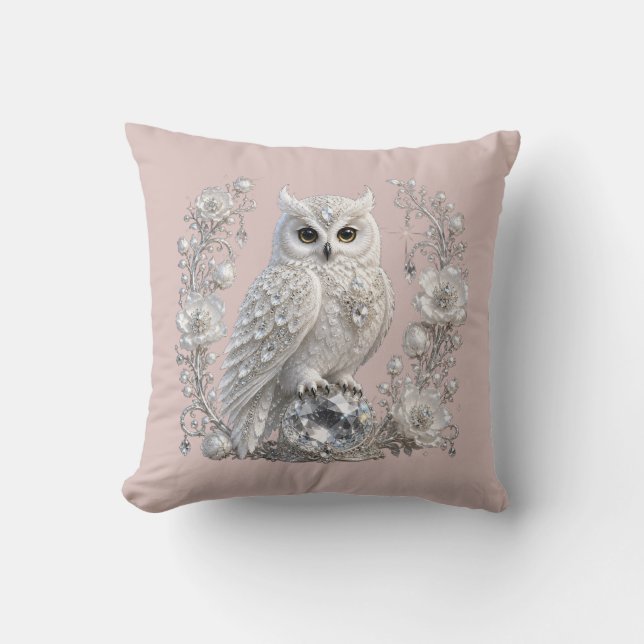 Coussin Chouette Perle de Cristal Blanc (Recto)