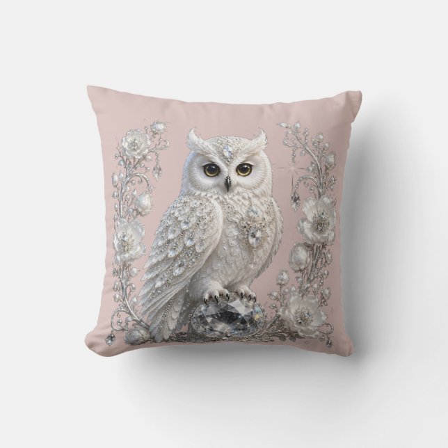 Coussin Chouette Perle de Cristal Blanc (Recto)