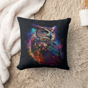 Coussin Chouette spatiale colorée
