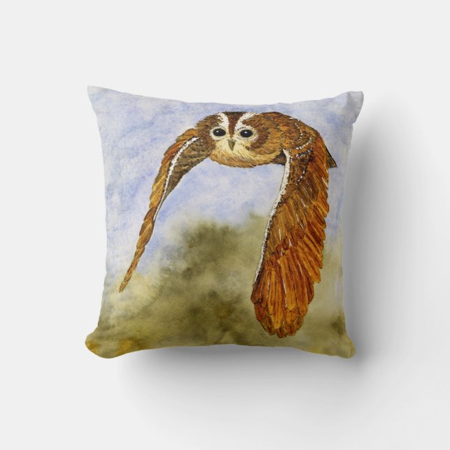 Coussin Chouette Tawny en vol (Recto)
