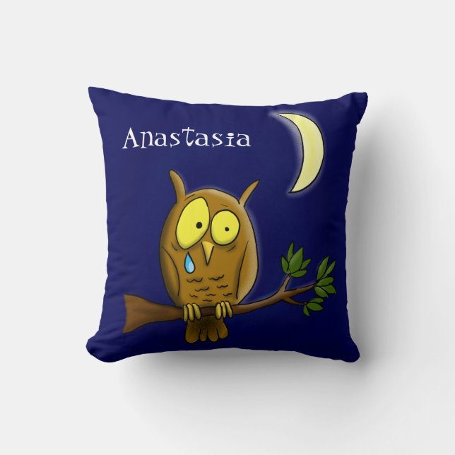 Coussin Chouette triste avec larmes et lune manquant ton d (Recto)
