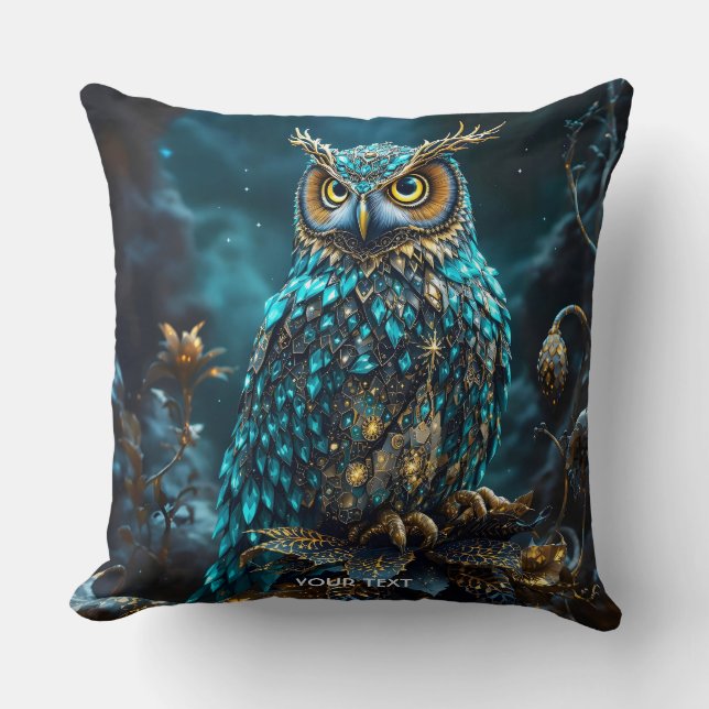 Coussin Chouette Turquoise en laiton Imaginaire (Recto)