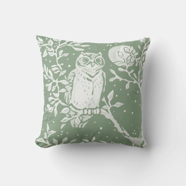 Coussin Chouette verte Sage Lune Lune Nature Jaillir Oreil (Recto)