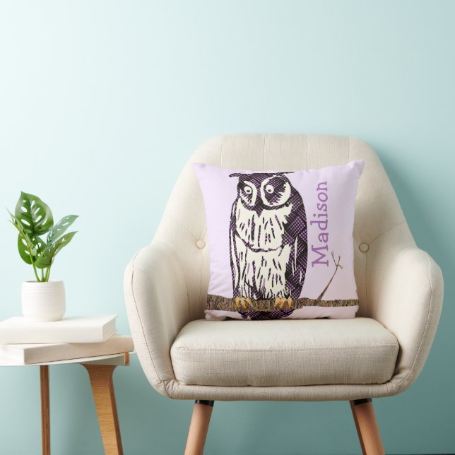 Coussin Chouette Vintage Monogram Purple Lime Baby Girl (Chaise)