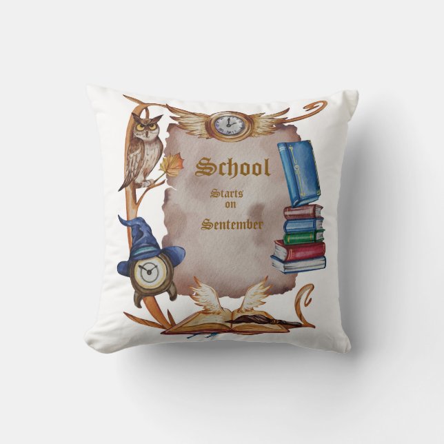 Coussin Chouette vintage pour le retour à l'école (Recto)