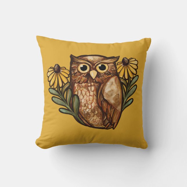 Coussin Chouettes à fleurs de Susan Oyed Noir (Recto)