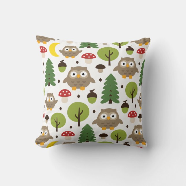 Coussin Chouettes Dans La Forêt (Recto)