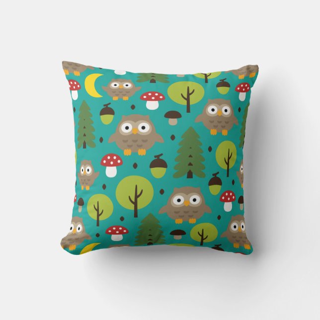 Coussin Chouettes Dans L'Oreiller À Jeu De Forêt (Recto)