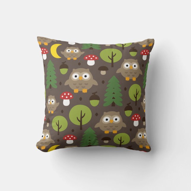 Coussin Chouettes Dans L'Oreiller À Jeu De Forêt (Recto)