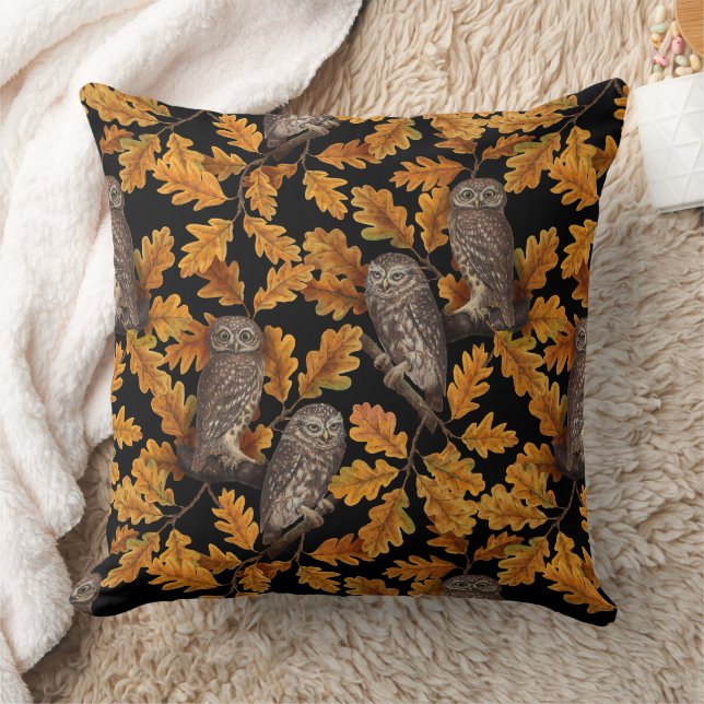Coussin Chouettes d'automne sur noir (Couverture)