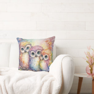 Coussin Chouettes d'oiseaux arc-en-ciel 1