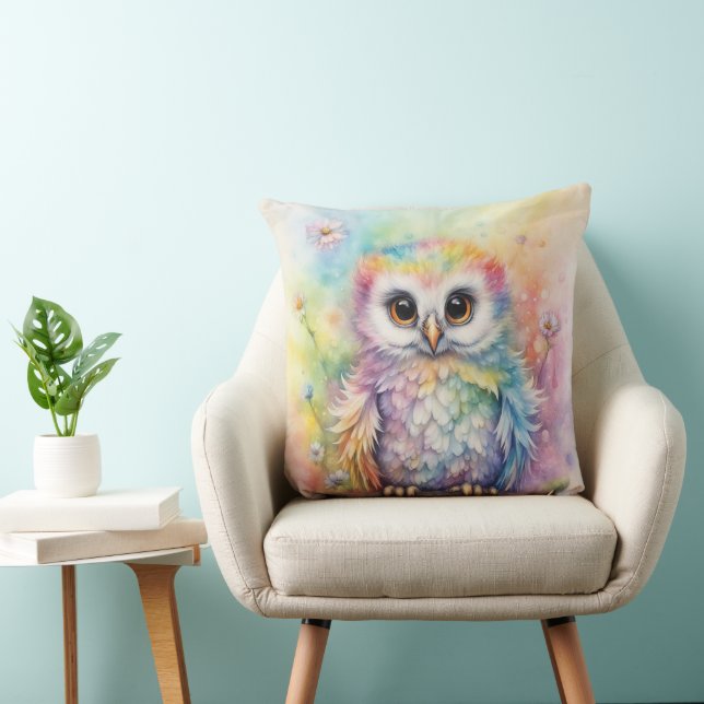 Coussin Chouettes d'oiseaux arc-en-ciel 2 (Chaise)