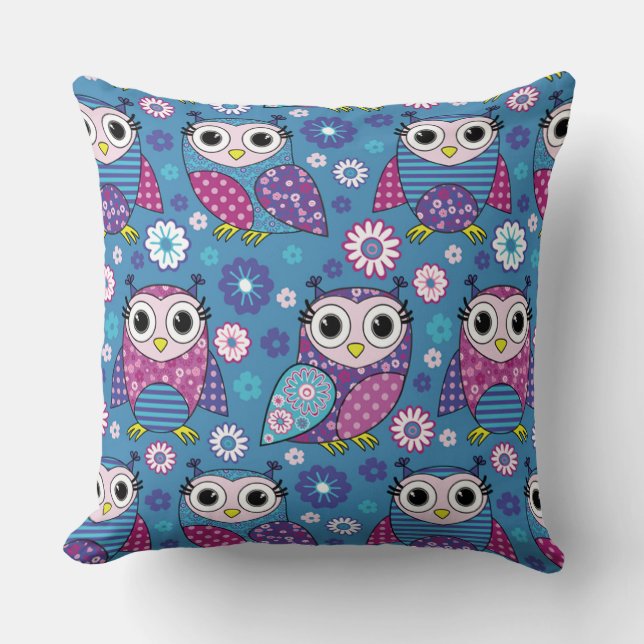 Coussin Chouettes Et Fleurs (Recto)