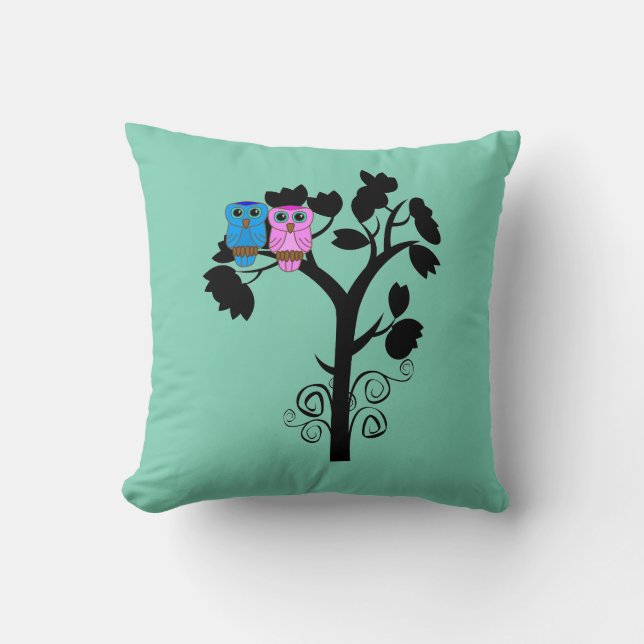 Coussin Chouettes - Inséparables - Cadeau pour couple (Recto)