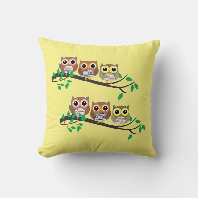 Coussin Chouettes Sur Les Membres De L'Arbre Cute Drôle Oi (Recto)