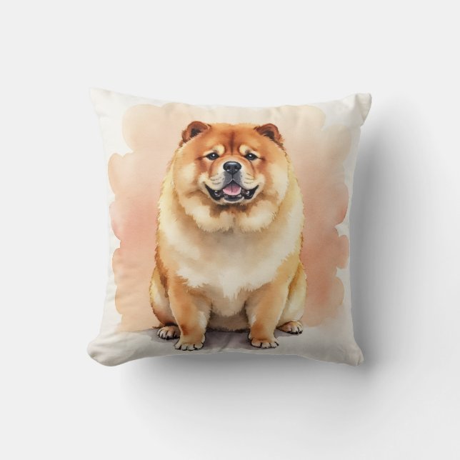 Coussin Chow Chow Aquarelle Couche de Nuages Art (Recto)