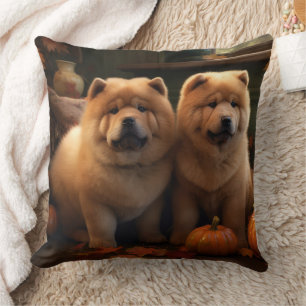 Coussin Chow Chow Chiot Automne Citrouille de plaisir