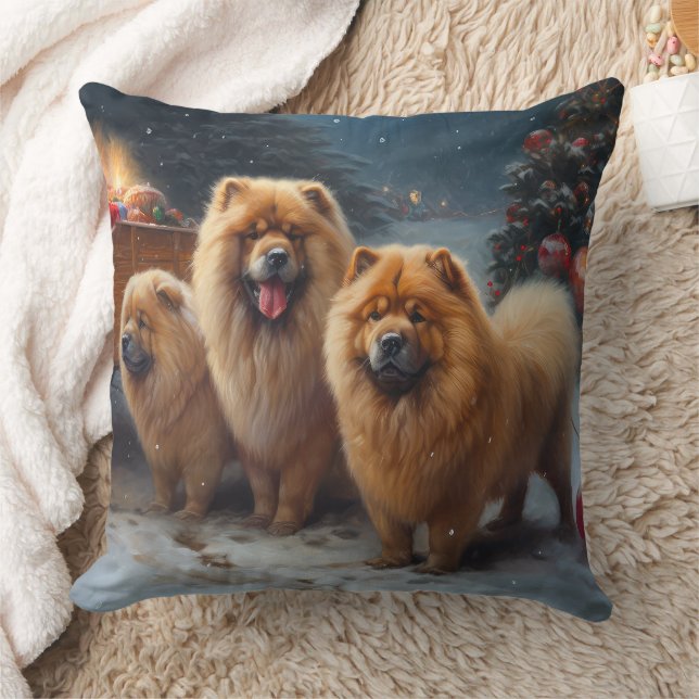 Coussin Chow Chow enneigé traîneau décoration de Noël (Couverture)