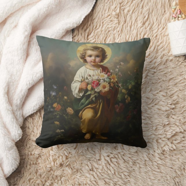 Coussin Christ Enfant Jésus avec Fleurs Religieux (Couverture)