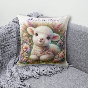 Coussin Christ Est Ressuscité Agneau de Pâques Floral chré