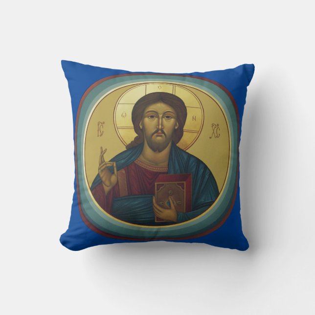 Coussin Christ Pantocrator Mosaïque Byzantine Ronde (Recto)