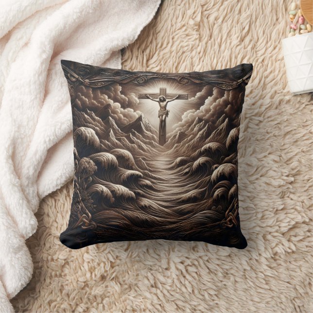 Coussin Christ Sur La Croix Au Milieu Des Vagues Et Des Mo (Couverture)
