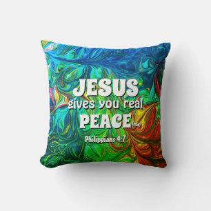 Coussin Christian JESUS DONNE UNE VRAIE PAIX Cyan Abstrait