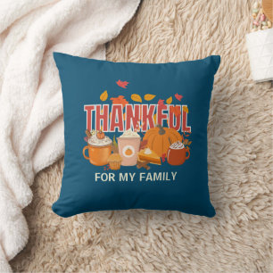 Coussin Christian Thanksgiving Citrouille famille MERVEILL