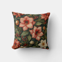 Christmas Amaryllis & Ornament Floral Pillow