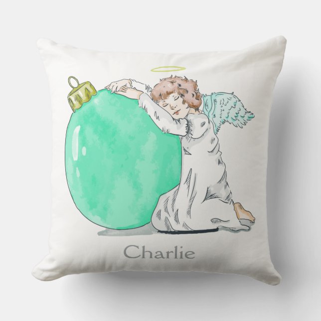 Coussin Christmas Angel nom personnalisé jeter des oreille (Recto)